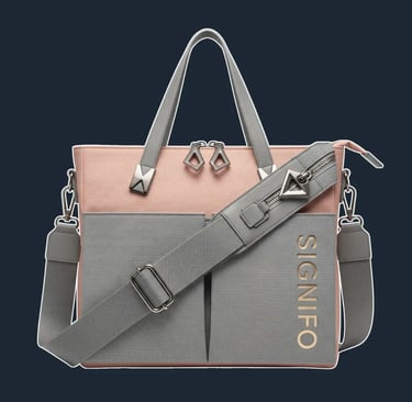 A highly geometric and structured tote with a sharp, rectangular shape and a distinctive, asymmetrical color-blocked flap