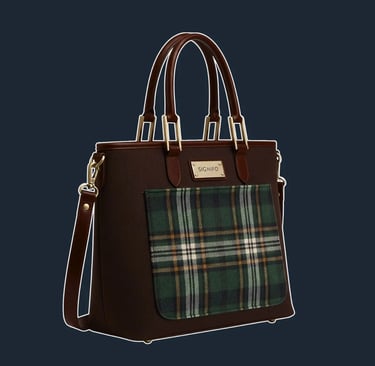 A classic, structured tote with a slightly trapezoidal shape, exuding timeless elegance.