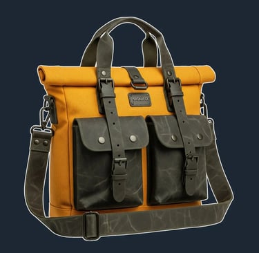A sturdy, structured tote with a fold-over top flap secured by straps, similar to a classic field bag.
