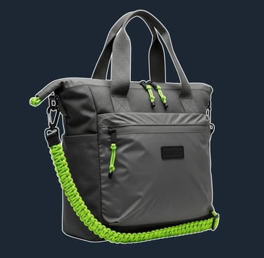 A functional, medium-sized tote with a slightly rounded, ergonomic silhouette and a zip top.