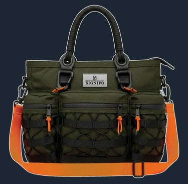 A highly functional, multi-pocket tote with a rigid, self-supporting structure.