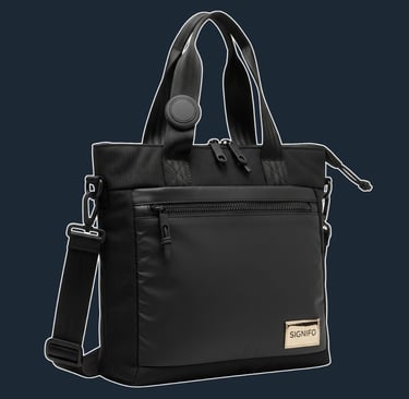 A sleek, minimalist, and lightweight tote with a slightly padded body for structure and device protection.