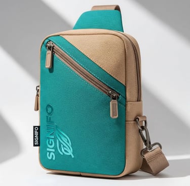 Tas selempang SIGNIFO Urban Mirage, berwarna teal dan krem.