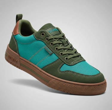 Sepatu sneakers SIGNIFO Urban Terrain, berwarna teal dan hijau tua dengan sol cokelat.