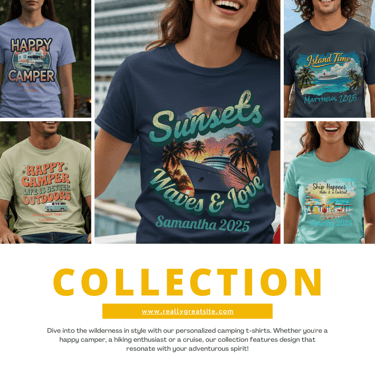 Travelers wearing some Family camping and cruise tshirts for family trips