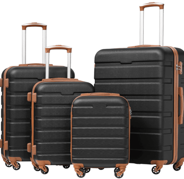 coolife four pieces luggage set with a brown leatherette