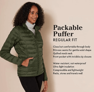 women wearing packable puffer best travel jackets for cold weather