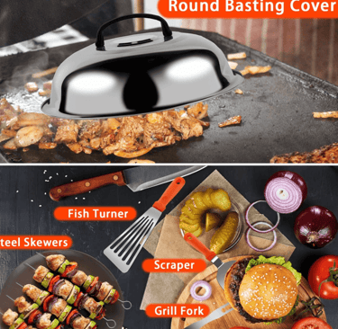 griddle kit with scraper, grill fork, steel skewers