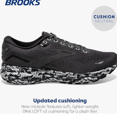 a black and white brooks ghost 15 running shoes