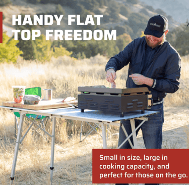 a man in a black jacket and hat using griddle