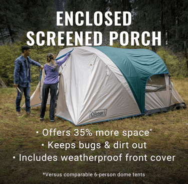 Family setting up Coleman instant cabin camping tent, easy set up family camping tent