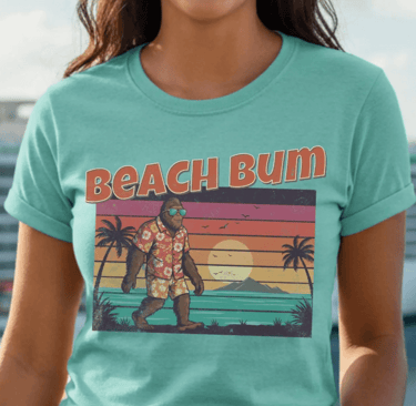 a woman wearing a beach bum t - shirt