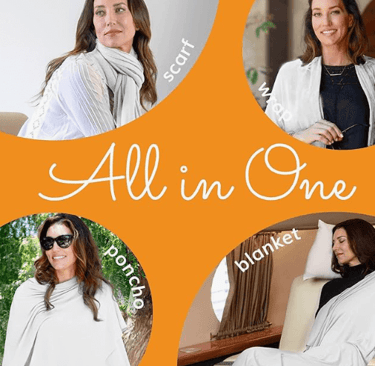 Happyluxe Wayfarer versatile travel wrap, adding style to chic travel outfits in Greece or Italy.