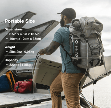 camper packing for camping trip with Helinox lightweight backpacking chair and cooler