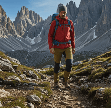 Hiker using adaptable outdoor adventure apparel 2025 for destinations like Italy, Greece,