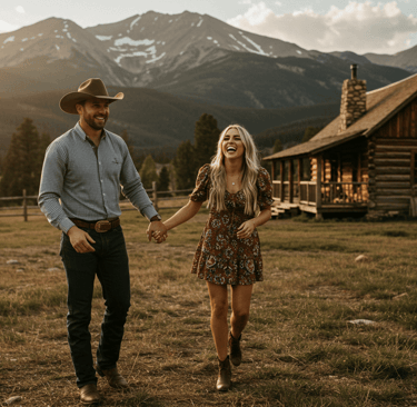 Couple bonding during a Colorado Dude Ranch Vacation with a Mountain scenic view