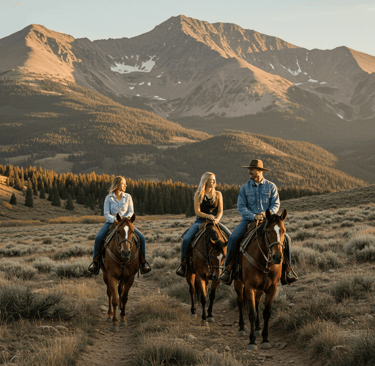 Family bonding during a Colorado Dude Ranch Vacation horseback ride