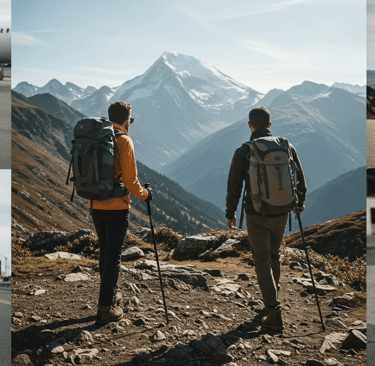 Stylish man in versatile travel outfit confidently walking. Travel fashion for men: lo