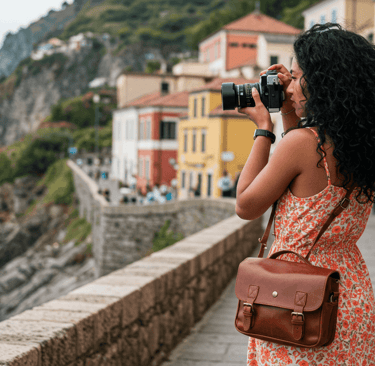 a woman traveling on vacation taking a picture