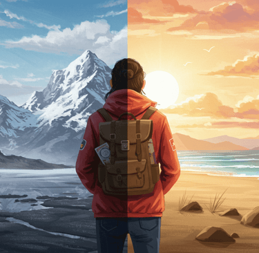 illustration of traveler wearing a waterproof jacket for when unpredictable weather hits