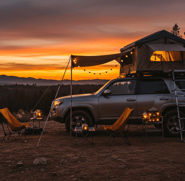Car rooftop tent campsite