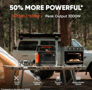 Jackery Explorer 1000 v2 solar generator for camping recharging with solar panels in a sunny outdoor