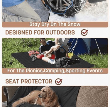 people and dog using outdoor blanket