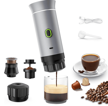 a coffee maker with coffee beans