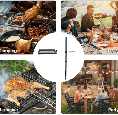 Family's grilling with portable campfire grill