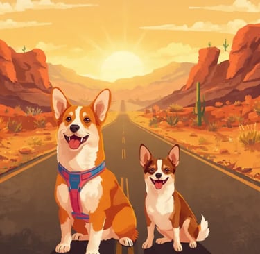Two dogs ready for an RV road trip adventure in the Southwest — Horacio & Visconti