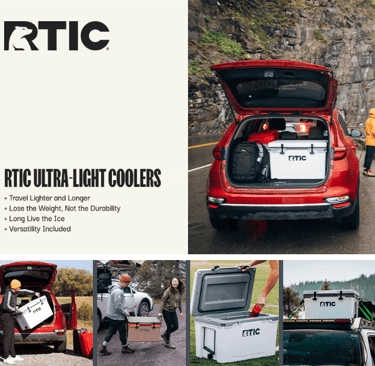 RTIC 52 Quart Ultra-Light, one of the best hard coolers 2025, shown at a US campsite, ideal for ice