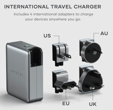Satechi universal travel adapter USB C efficiently charging multiple packable travel electronics