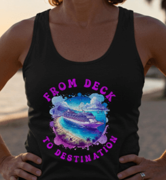 a woman in a tank top with a picture of a dolphin