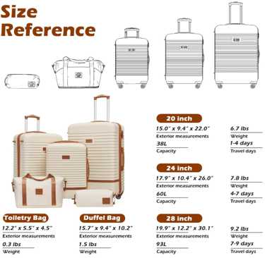coolife luggage set with measurements of different sizes and sizes