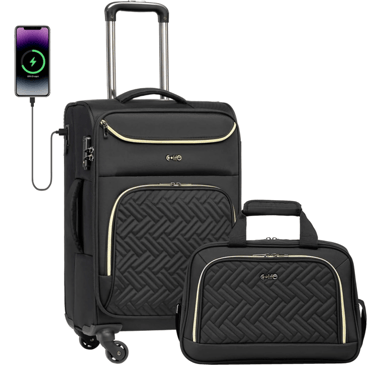 a black coolife suitcase with a charging cable attached to it