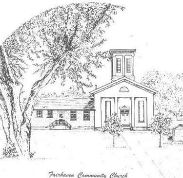 pencil drawing of a church with a tree out front