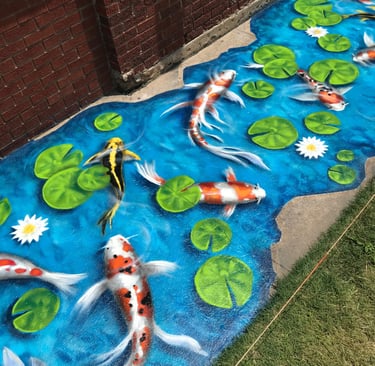 Koi Fish Sidewalk mural by Ryan Stalsby