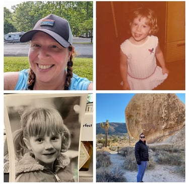 Collage of Audra M through years  young and as she grew up woman