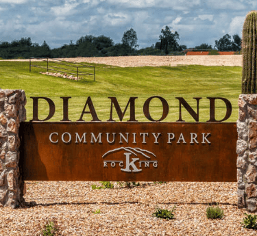 a sign that says diamond community park. Rocking K community park