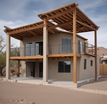 a house with a wooden deck and a wooden deck