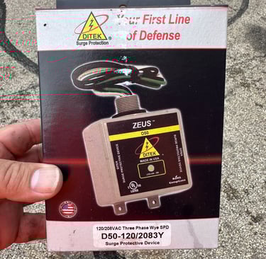 Image of the box for a Ditek Zeus surge protector we installed in Poplar Bluff, MO