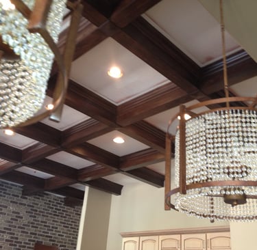 Faux wood beams , finished to look like wooden beams