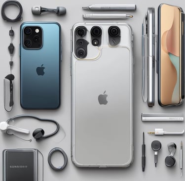 A retail store interior featuring a poster for phone repair, showcasing various smartphone images and the slogan 'You Break It, We Fix It!'. An ATM machine is positioned nearby, and a glass display case contains various products such as watches and small electronic items. Shelves under the counter hold boxed products.