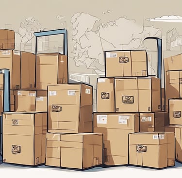 Cajas de mudanza apiladas listas para estimar el volumen de una mudanza internacional