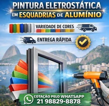 Serviço de pintura eletrostática em esquadrias de alumínio com variedade de cores e entrega rápida.