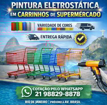 Pintura eletrostática em carrinhos de supermercado coloridos com entrega rápida no Rio de Janeiro.