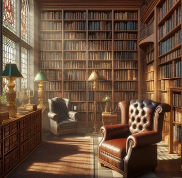 a chair and a chair in a library