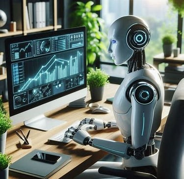 a robot - like robot sitting at a desk
