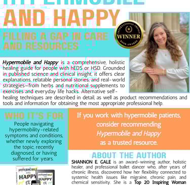 This image gives information about the book Hypermobile and Happy.