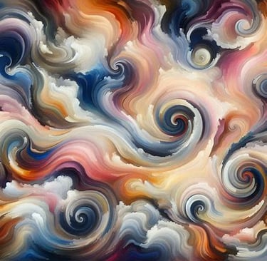 Abstract painting with swirling colors.